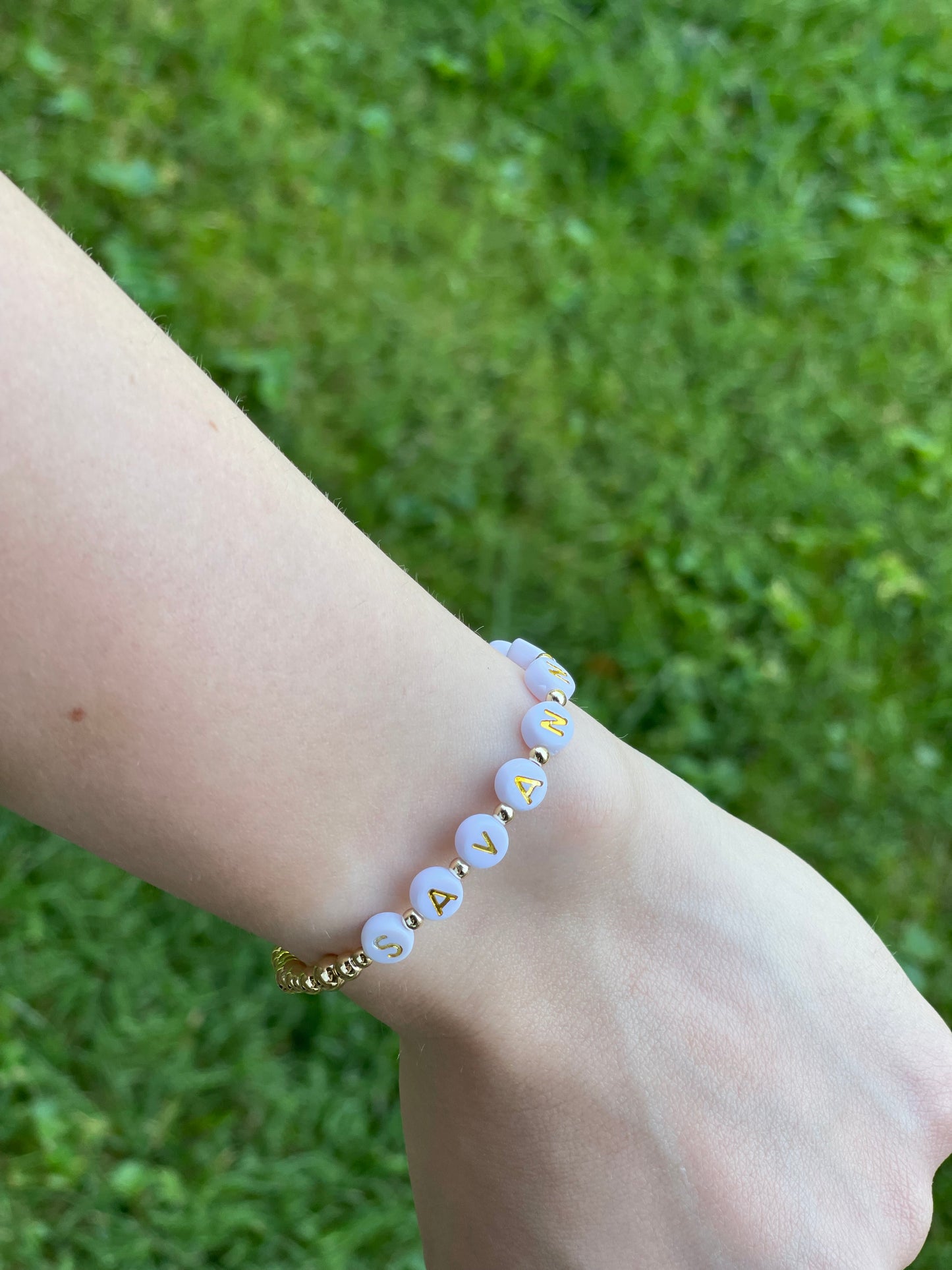 CUSTOM NAME BRACELET - White & Gold Trifecta Pattern